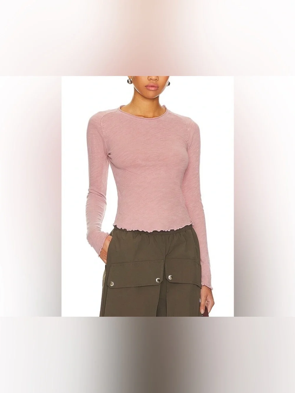NWOT Free People We The Free Be My Baby Long-Sleeve Tee - Petal Pink - Large